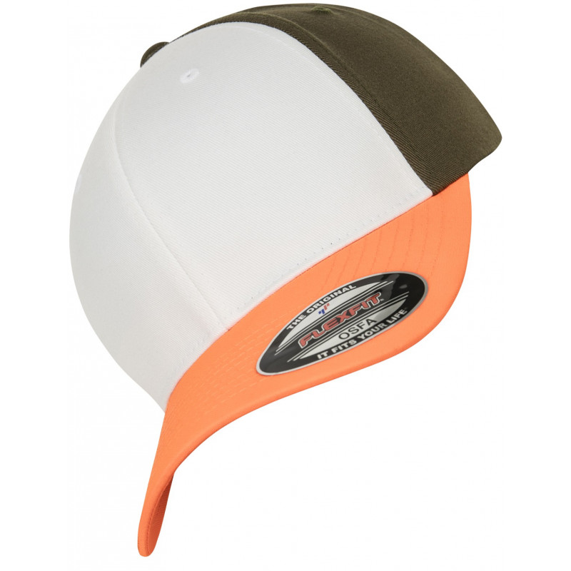 Flexfit 3-Tone Kappe in neonorange/white/olive